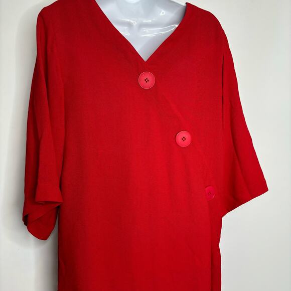Liz Claiborne Vintage 3/4 Sleeve Midi Shift Dress Back Buttons Red 10 Union Made - Picture 4 of 8